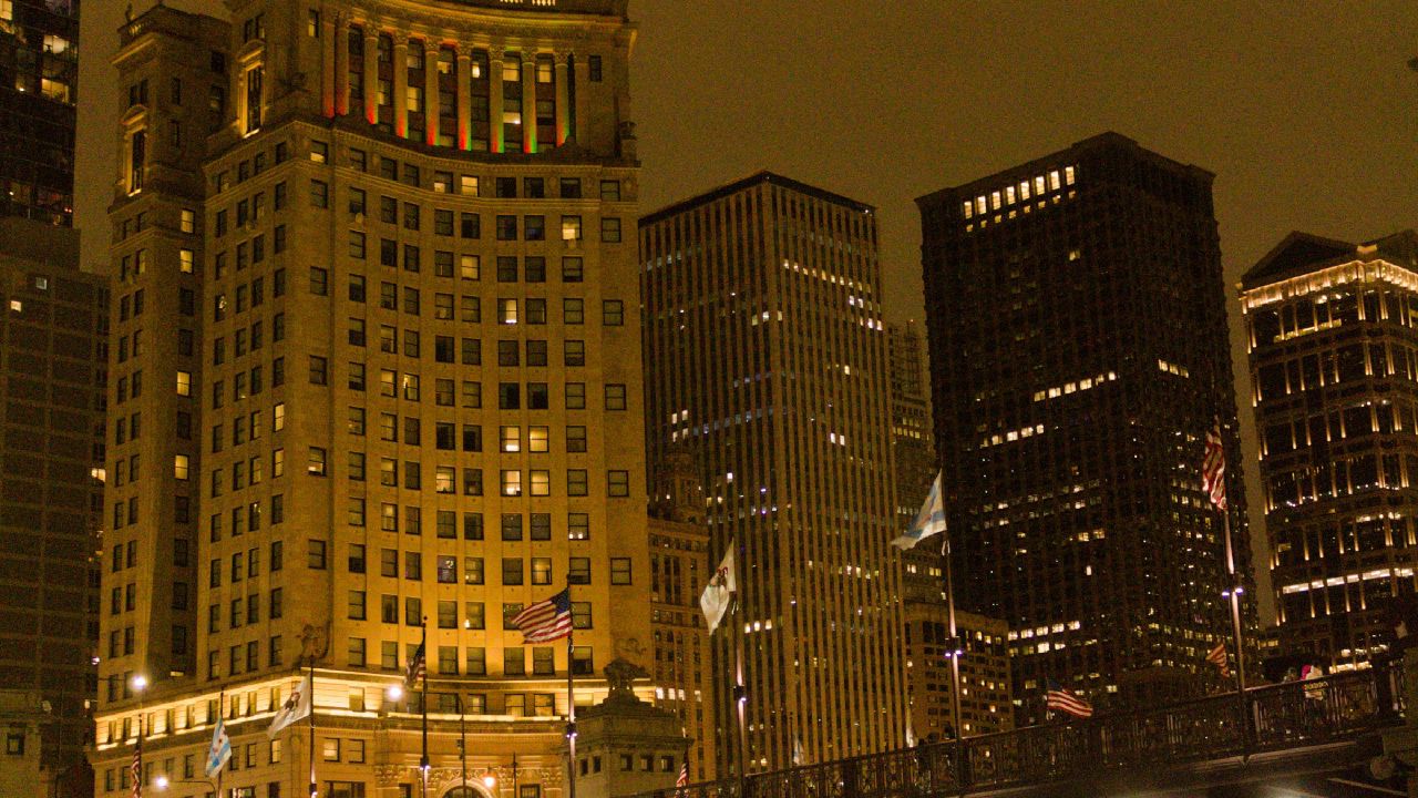 Chicago bridge over the river at night